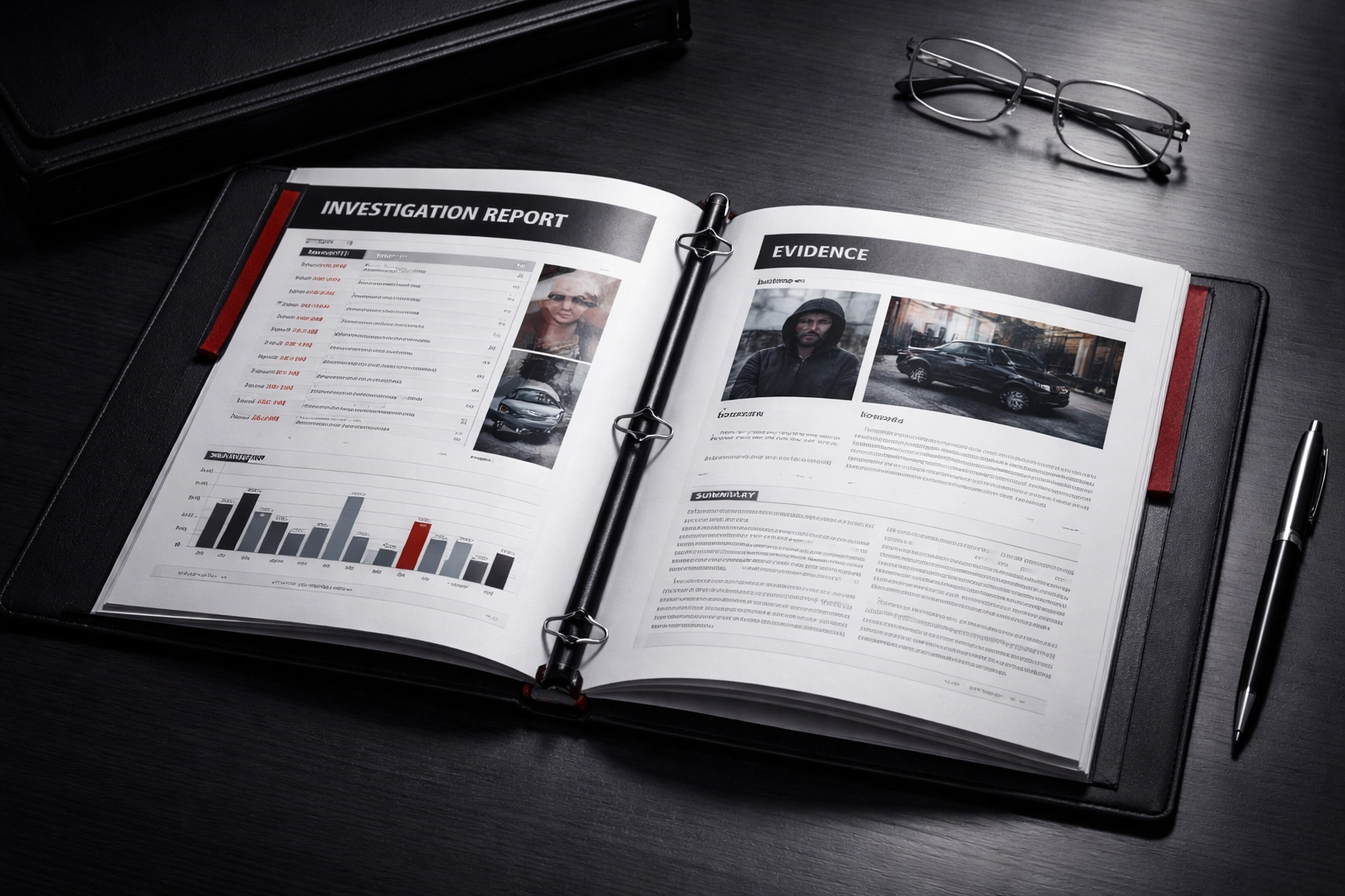 professional private investigation report with legal documentation
