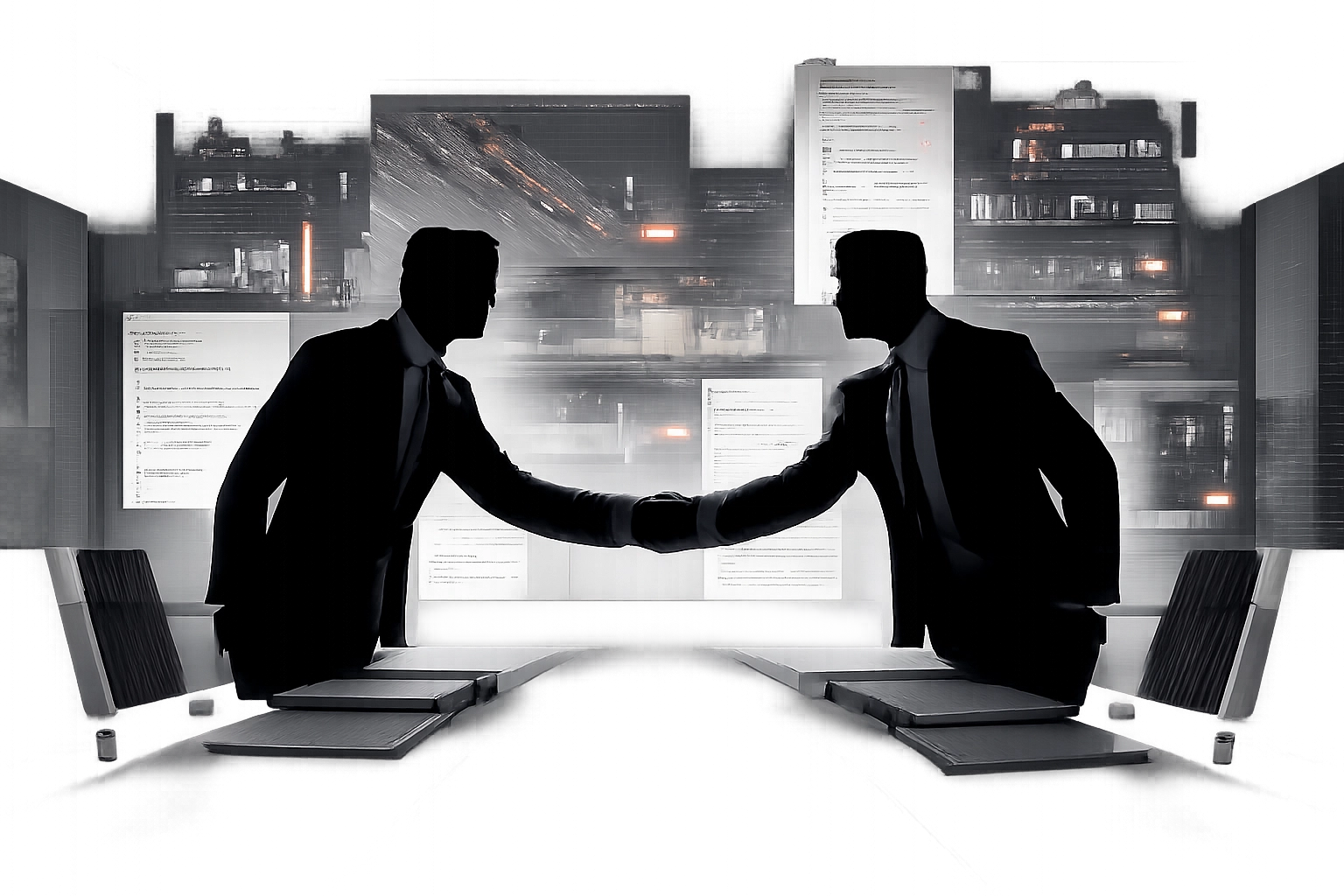 business professionals conducting corporate due diligence in a boardroom setting
