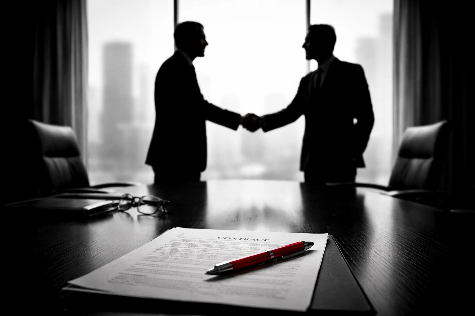 Business professionals shake hands over contract representing due diligence and trusted partnerships