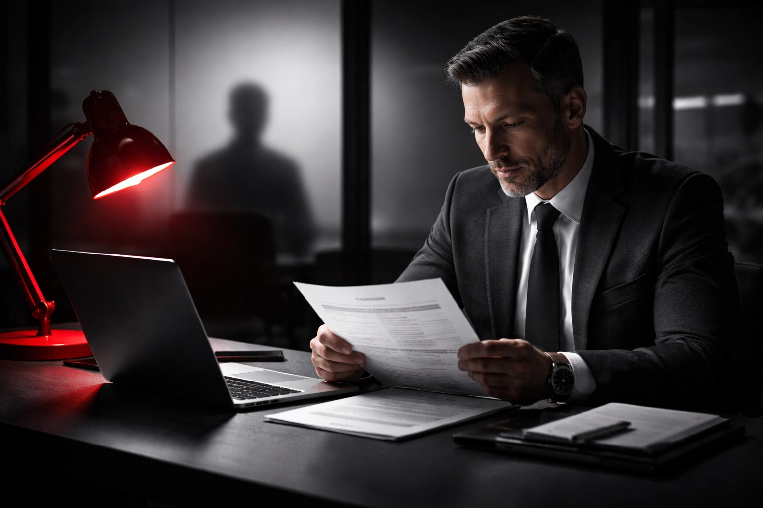 Hiring manager reviews resume in modern office to highlight background checks and employment screening