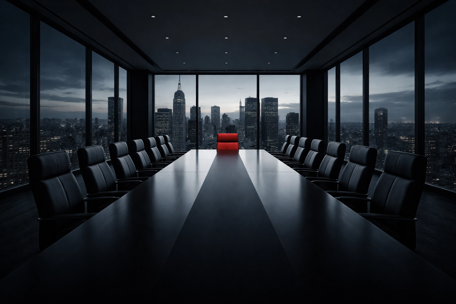 Business executives in boardroom discussing corporate governance and regulatory compliance