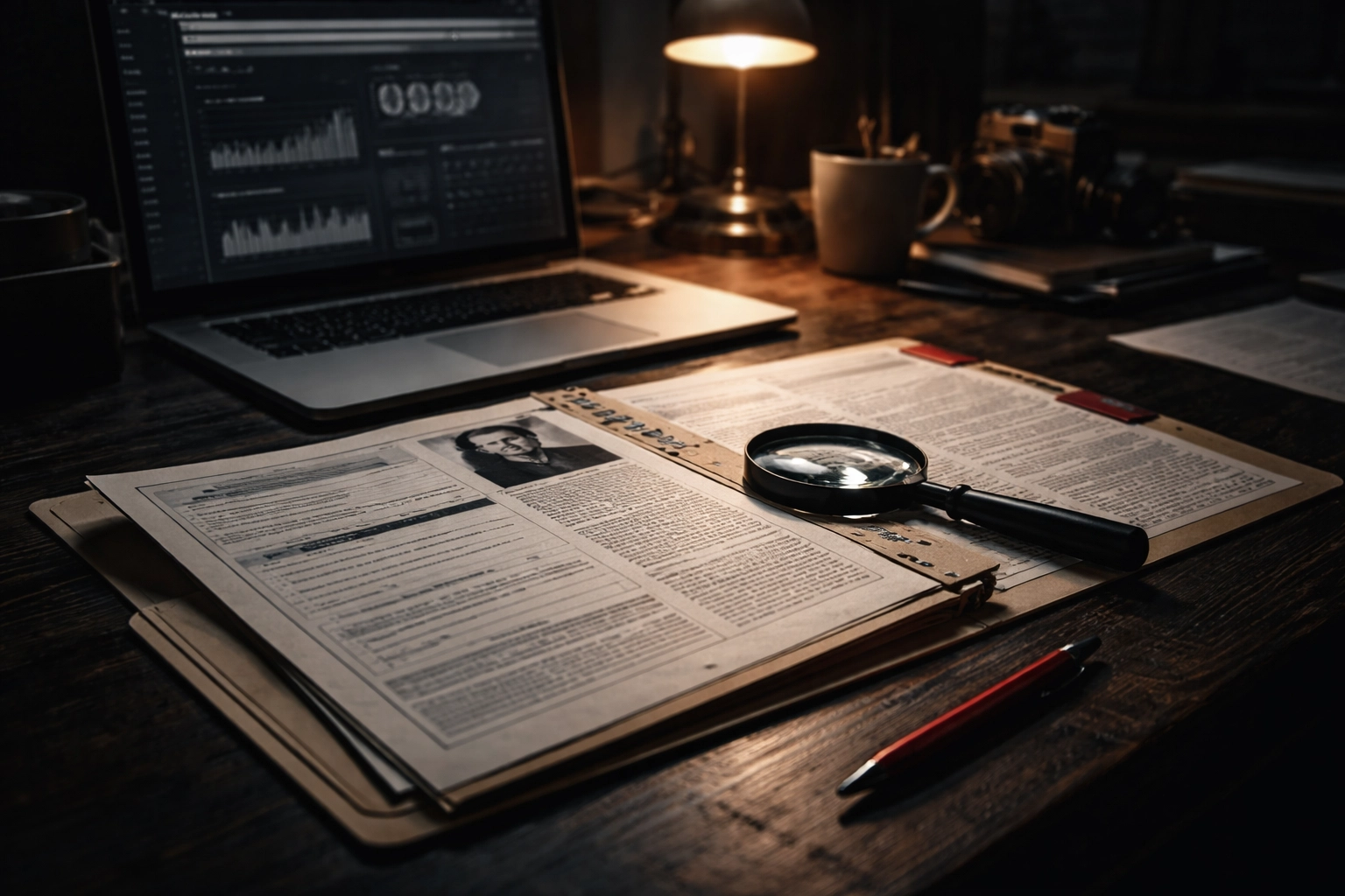 Private investigator reviewing documents during a pre-marital check for an Ontario client